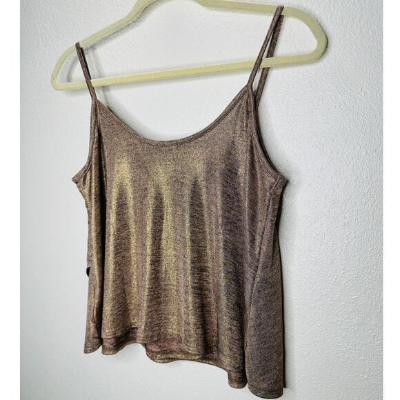 Kimchi Blue Gold Bronze Metallic Round Neck Flowy Tank Top S - Picture 9 of 15